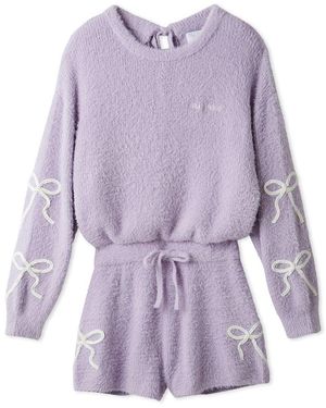 gelato pique Soft Ribbon Feather Romper - Purple