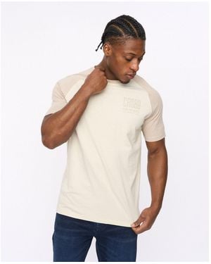 Crosshatch Bretsby Printed Logo Crew Neck Raglan Sleeve Baseball T-Shirt - Natural