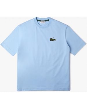 Lacoste Loose Fit Large Crocodile Organic T-Shirt - Blue