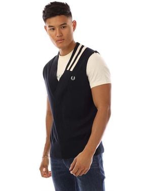 Fred Perry Neck Broken Tipped Tank Top - Blue