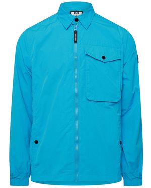 Weekend Offender Granville Solid Patterned Flap Pocket Overshirt - Blue