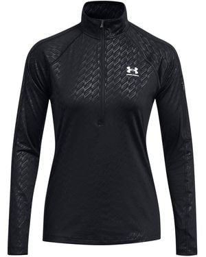 Under Armour Embossed Zip Neck Long Sleeve Tech Athletic Top 8 (Xs) - Black