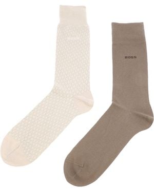 BOSS 2 Pack Of Mini Pattern Socks - Natural