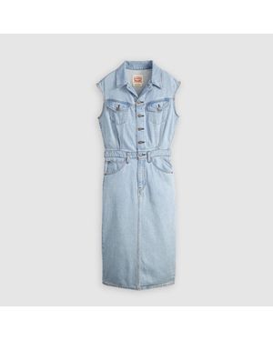 Levi's Iconic Collared Neck Sleeveless Midi Shirt Dress 8 (Xs) - Blue