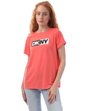 DKNY Two Tone Logo Crew Neck T-Shirt - Red