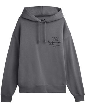 Y-3 Text Graphic Hooded Neck Oversize Fit Sweatshirt - Grey