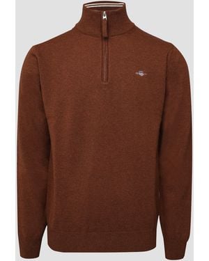 GANT Superfine Lambswool Half Zip Fleece - Brown