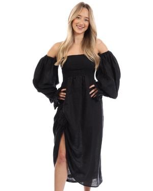 Sleeper Atlanta Linen Dress With Rose Detail - Black