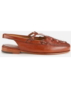 Hereu Roqueta Leather T-Bar Sling Back Flats Size 4 - Brown
