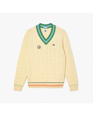 Lacoste Roland Garros Edition V-neck Tennis Jumper - Natural