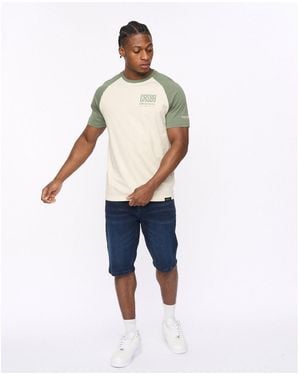 Crosshatch Bretsby Printed Logo Crew Neck Raglan Sleeve Baseball T-Shirt - Blue