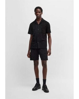 HUGO Striped Relaxed Fit Shorts - Black