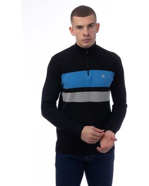 Original Penguin Quarter Zip Chest Stripe Sweatshirt - Blue