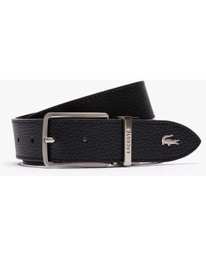 Lacoste Engraved Buckle Grained Leather Belt - Black