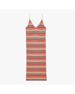 Lacoste Striped Cotton Dress - Red