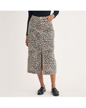 Nobody's Child Print Denim Column Midi Skirt - Brown
