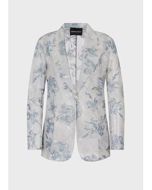 Emporio Armani Tulle Blazer With Sequins And Embroidery - Grey