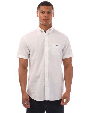 GANT Regular Fit Cotton Linen Short Sleeve Shirt - White
