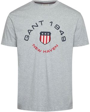 GANT Text Graphic Crew Neck Short Sleeve T-Shirt - Grey