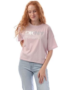 DKNY Foil Rhinestone Logo T-Shirt - Pink