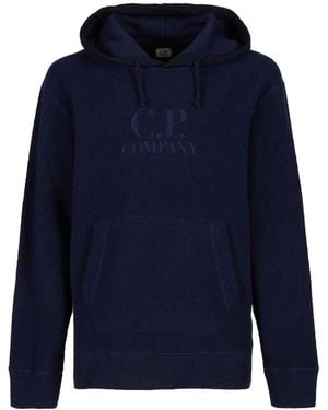 C.P. Company Wool Polar Fleece Logo Hoodie - Blue