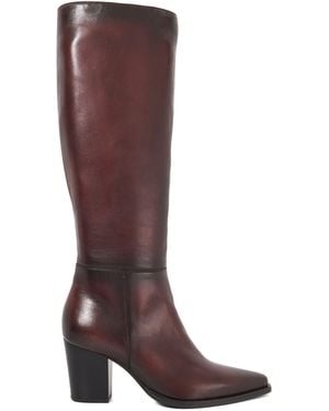 Dune Tenna Leather Block Heel Knee High Boots - Brown
