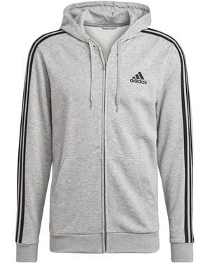 adidas Essentials 3-Stripes Full-Zip Hoodie - Grey