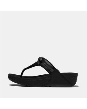 Fitflop Glitz Bow Leather Toe Post Sandals - Black