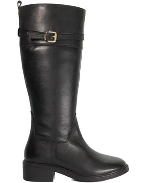 Dune Tilbi Leather Buckle Detail Knee High Boots - Black