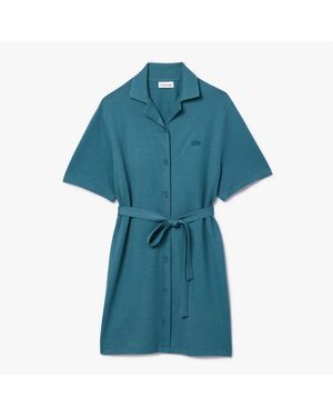 Lacoste Linen And Cotton Belted Shirt Dress - Blue