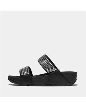Fitflop Maxi Crystal Two Bar Sliders - Black