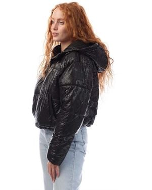 DKNY Print Cropped Hooded Jacket - Black