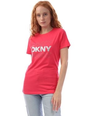DKNY Glitter Logo Ss Crew Neck T-Shirt - Red