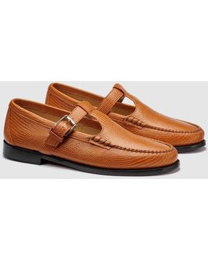 G.H. Bass & Co. Lizard Embossed Mary Jane Weejuns Loafers - Brown