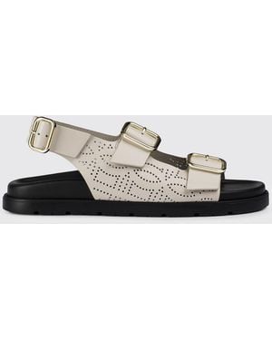 Doucal's Perforated Leather Sandals - White