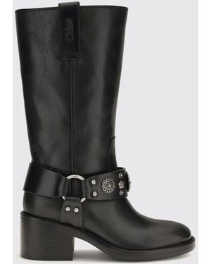 Chloé Chlo&Eacute Dakota Biker-Stiefel Aus Kalbsleder Mit Nieten Und Stickerei - Schwarz