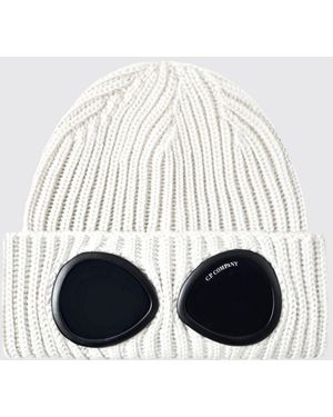 C.P. Company Ribbed Wool Beanie With Iconic Goggles On The Cuff - White