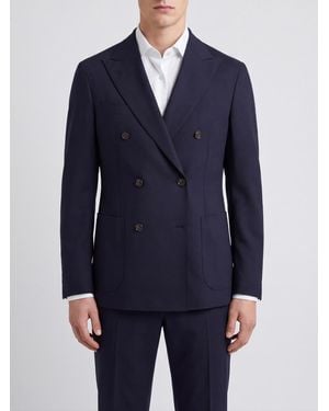 Lardini Double-Breasted Virgin Wool Blend Blazer With Peak Lapels And Patch Pockets - Blue