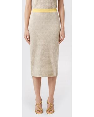 Fendi Ff Cotton Blend Skirt - Natural