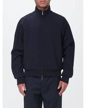 Emporio Armani Cazadora Bómber De Mezcla De Lana Con Cuello Alto Y Logo Tono Sobre Tono - Azul