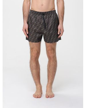Fendi Boxer Swim Trunks With All-Over Zucca Print - Black