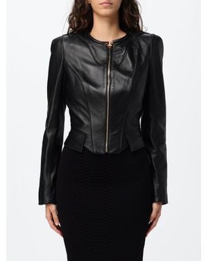 Elisabetta Franchi Slim Fit Sheepskin Biker Jacket With Zip - Black