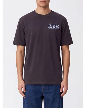Les Deux Baumwoll-T-Shirt Mit Grafikprint Und Kontrastierendem Brustlogo - Blau