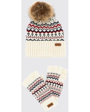 Barbour Set Aus Zwei Jacquard-Wollmisch-Beanies Mit Bommel - Weiß
