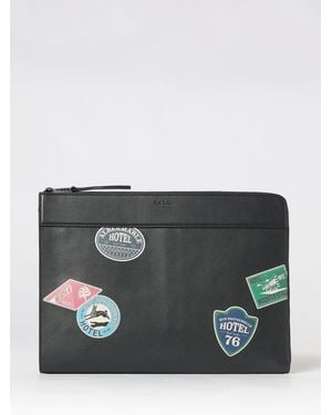 Paul Smith Calf Leather Document Holder With Graphic Print And Zip - Grey