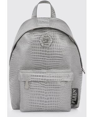 Philipp Plein Crocodile Print Leather Backpack - Gray