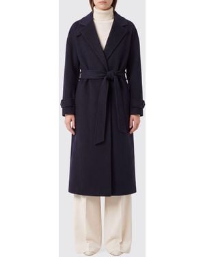 Pinko Long Wool Robe Coat With A Belt And Lapel Collar - Blue