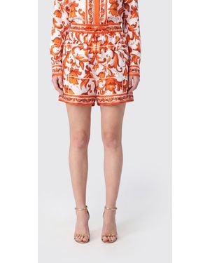 Dolce & Gabbana Dolce &Amp Gabbana Cotton Shorts With Majolica Print And High Waist - Red