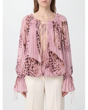 Blumarine Plissierte Bluse Aus Georgette Mit Animal-Print Und V-Ausschnitt - Pink