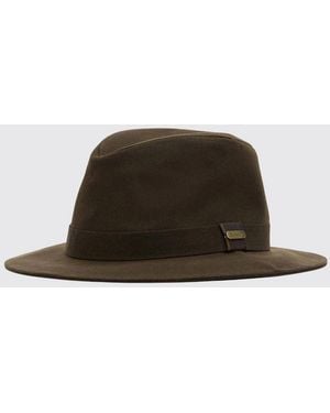 Barbour Waxed Cotton Hat With Brim And Applied Metal Logo - Green